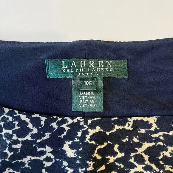 Ralph Lauren Sheath Dress Navy Tan Sz 10 Petite Business Casual Workwear Office - Picture 4 of 10